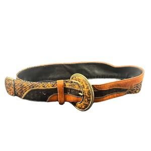 Vintage 90s Color-block Abstract Leather and Snakeskin Fashion Belt Size M